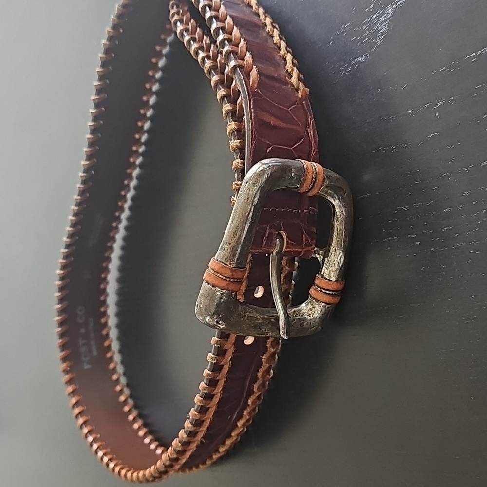 Post & Co Made In Italy Brown Leather Belt with Silver Buckle